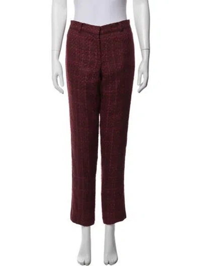 Pre-owned Tory Burch Tweed Pattern Straight Leg Pants In Burgundy