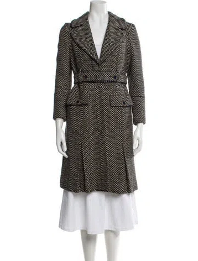 Pre-owned Tory Burch Tweed Pattern Trench Coat In Black