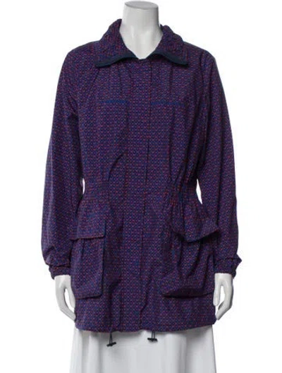 Pre-owned Tory Burch Tweed Pattern Utility Jacket In Blue