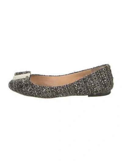 Pre-owned Tory Burch Tweed Patterned Ballet Flats In Black