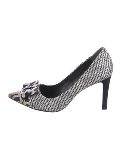 Pre-owned Tory Burch Tweed Patterned Pumps In Blue