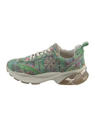 Pre-owned Tory Burch Tweed Patterned Sneakers In Green