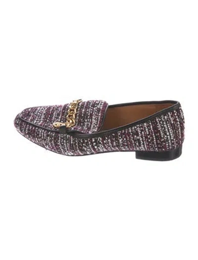 Pre-owned Tory Burch Tweed Printed Loafers In Burgundy