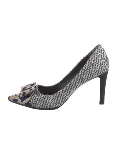 Pre-owned Tory Burch Tweed Printed Pumps In White