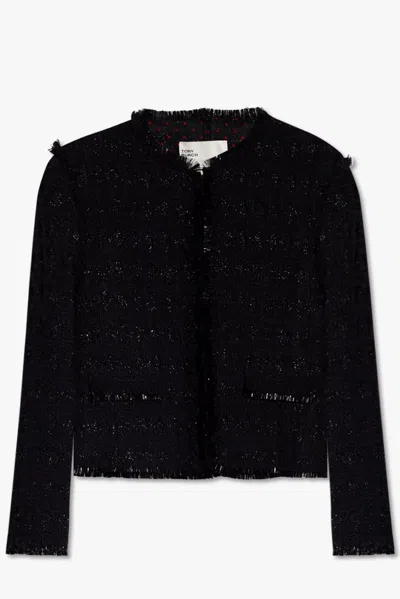 Tory Burch Tinsel-tweed Cropped Jacket In Black