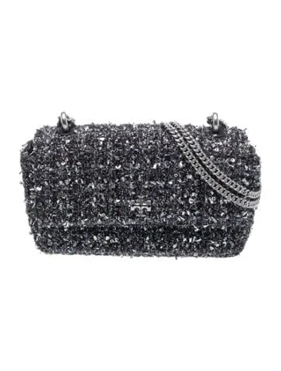 Pre-owned Tory Burch Tweed Shoulder Bag In Black/metallic