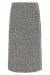 Tory Burch Mid-calf Tweed Skirt With Textured Fabric And Smooth Waistband In Black