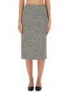 Tory Burch Mid-calf Tweed Skirt With Textured Fabric And Smooth Waistband In Black