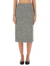 Tory Burch Mid-calf Tweed Skirt With Textured Fabric And Smooth Waistband In Gray