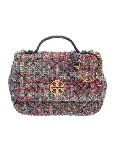 Pre-owned Tory Burch Tweed Top Handle Bag In Blue