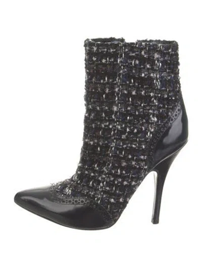 Pre-owned Tory Burch Tweed Tweed Pattern Boots In Blue