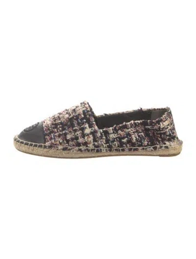 Pre-owned Tory Burch Tweed Tweed Pattern Espadrilles In Black
