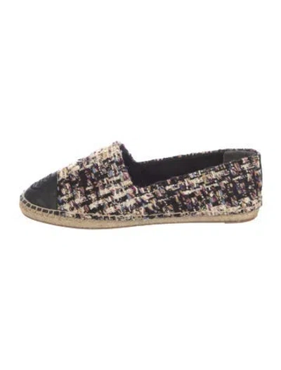 Pre-owned Tory Burch Tweed Tweed Pattern Espadrilles In Black