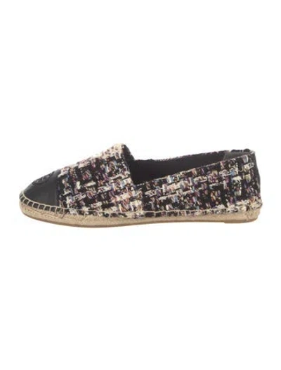 Pre-owned Tory Burch Tweed Tweed Pattern Espadrilles In Black