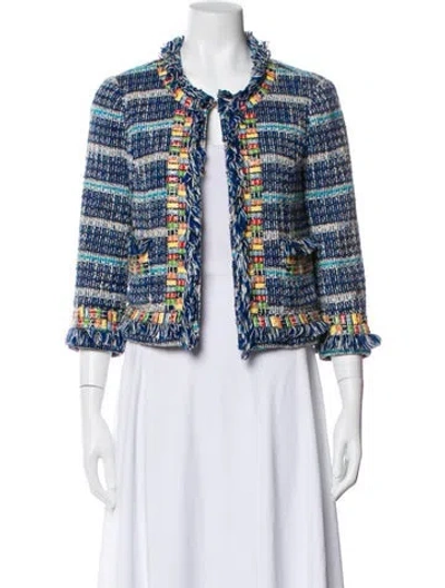 Pre-owned Tory Burch Tweed Tweed Pattern Evening Jacket In Blue