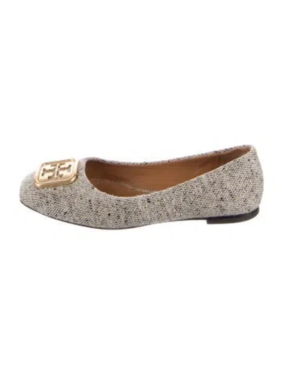 Pre-owned Tory Burch Tweed Tweed Pattern Flats In Neutral