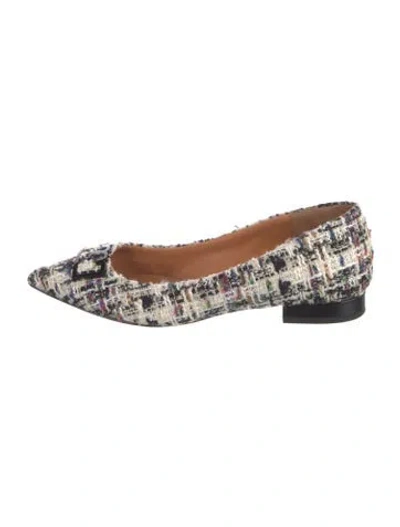 Pre-owned Tory Burch Tweed Tweed Pattern Flats In White