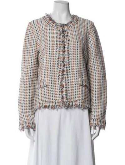 Pre-owned Tory Burch Tweed Tweed Pattern Jacket In White