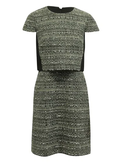 Pre-owned Tory Burch Tweed Two-tone Mini Dress In Green