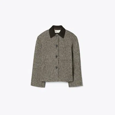 Tory Burch Twill Barn Jacket In Gray