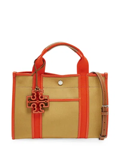 Pre-owned Tory Burch Twill Tory Tote Bag In Neutral