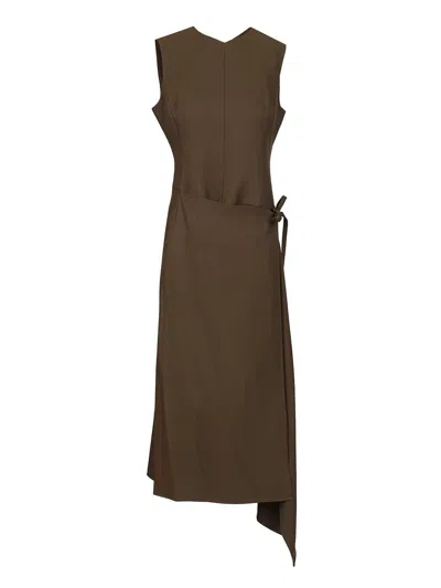Tory Burch Twill Wrap Dress Dresses Green In Brown
