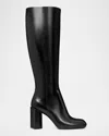 Tory Burch Twisted Block-heel Leather Knee Boots In Perfect Black