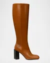 TORY BURCH TWISTED BLOCK-HEEL LEATHER KNEE BOOTS