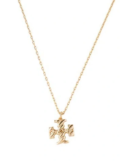 Pre-owned Tory Burch Twisted Logo Pendant Necklace, 17.75" In Multi