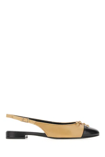 Tory Burch Two-tone Leather Ballerinas In Ginger Shortbread Perfect Black