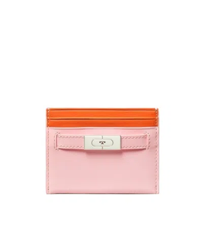 Tory Burch Two-tone Leather Card Case In Pink