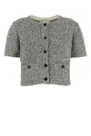 Tory Burch Two-tone Stretch Tweed Cardigan In Gray