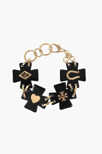 Tory Burch Two-tone Til Sim Slover Bracelet With Golden Details