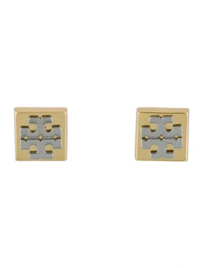 Pre-owned Tory Burch Two-tone Block-t Logo Stud Earrings In Multi