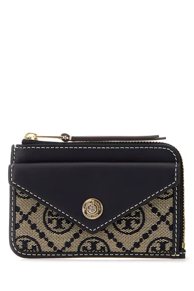 Tory Burch Two-tone Canvas And Leather Card Holder In Multi