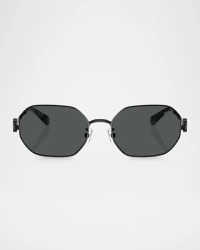 Tory Burch Ty6113 Oval Sunglasses In Shiny Black