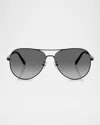 Tory Burch Ty6114 Aviator Metal Sunglasses In Black Grey