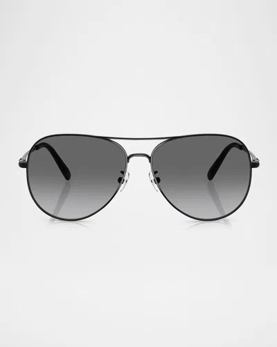 Tory Burch Ty6114 Aviator Metal Sunglasses In Black Grey