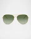 Tory Burch Ty6114 Aviator Metal Sunglasses In Dark Green