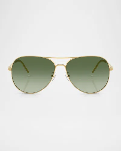 Tory Burch Ty6114 Aviator Metal Sunglasses In Green Gradient