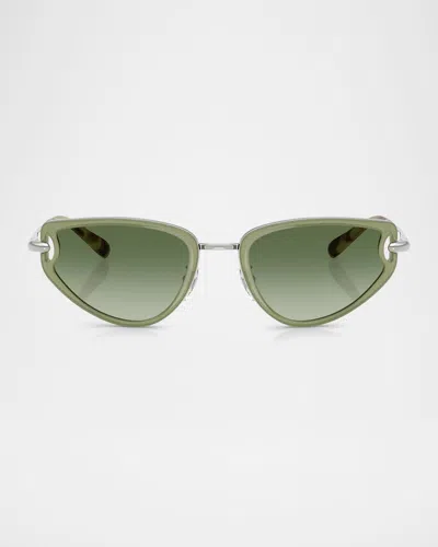Tory Burch Ty6115 Cat Eye Metal Sunglasses In Milky Green/green Gradient