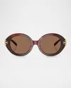 Tory Burch Ty7210u Oval Sunglasses In 20117352 Dark Brown
