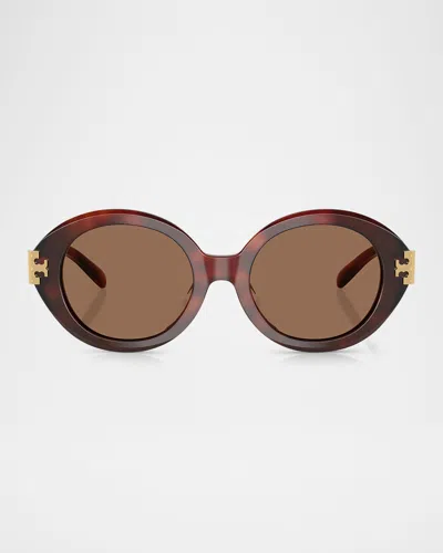 Tory Burch Ty7210u Oval Sunglasses In 20117352 Dark Brown