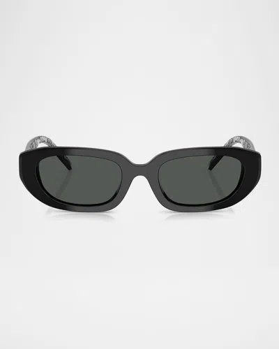 Tory Burch Ty7219u Rectangular Acetate Sunglasses In Black/grey