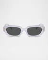 Tory Burch Ty7219u Rectangular Acetate Sunglasses In Milky Purple/grey
