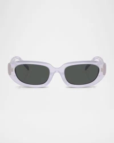 Tory Burch Ty7219u Rectangular Acetate Sunglasses In Milky Purple/grey