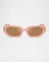 Tory Burch Ty7219u Rectangular Acetate Sunglasses In Milky Wine Pink/brown