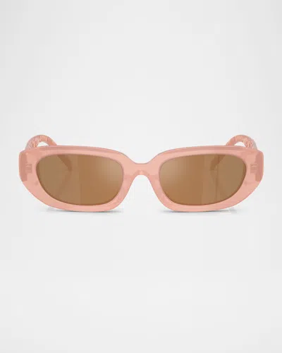 Tory Burch Ty7219u Rectangular Acetate Sunglasses In Milky Wine Pink/brown
