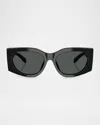 Tory Burch Ty7221u Rectangular Acetate Sunglasses In Black/dark Grey