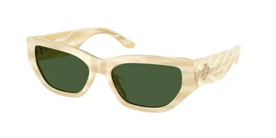 Tory Burch Ty7240u 195071 Women's Sunglasses White Size 55 In Horn Effect Ivory